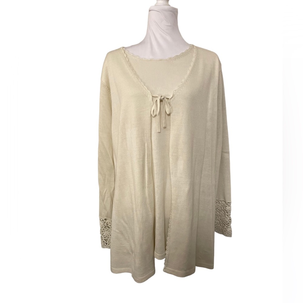 Ulla Popken Off-White Plus Size Lace Detailed Cardig…